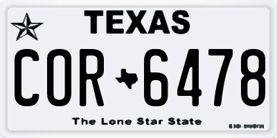 TX license plate COR6478