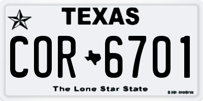 TX license plate COR6701