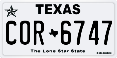 TX license plate COR6747