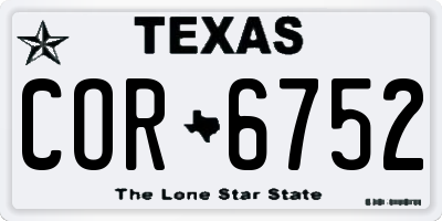 TX license plate COR6752