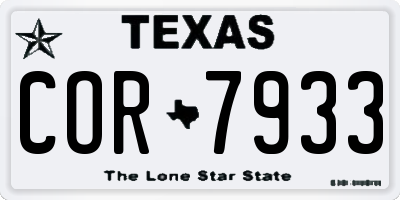 TX license plate COR7933