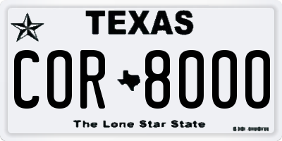 TX license plate COR8000