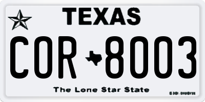 TX license plate COR8003