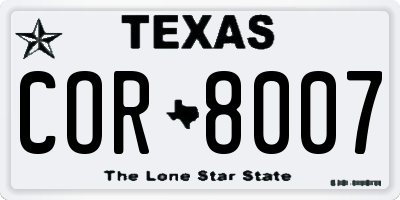TX license plate COR8007