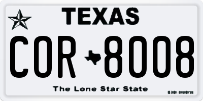 TX license plate COR8008