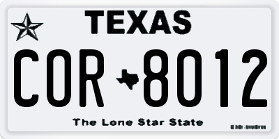 TX license plate COR8012
