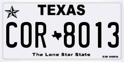 TX license plate COR8013