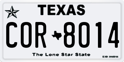 TX license plate COR8014