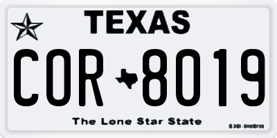 TX license plate COR8019