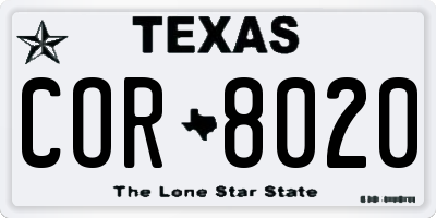 TX license plate COR8020