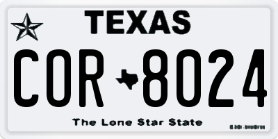 TX license plate COR8024