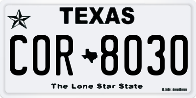 TX license plate COR8030