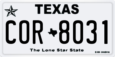 TX license plate COR8031
