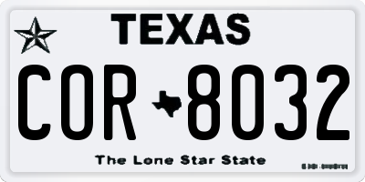 TX license plate COR8032