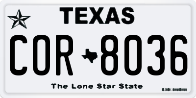 TX license plate COR8036