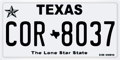 TX license plate COR8037