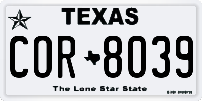 TX license plate COR8039