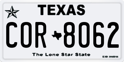 TX license plate COR8062