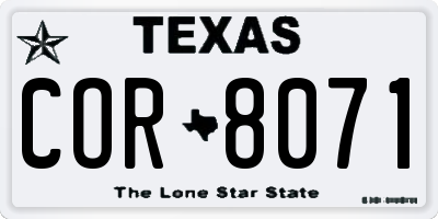 TX license plate COR8071