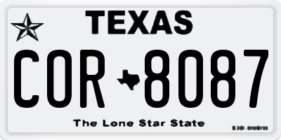 TX license plate COR8087