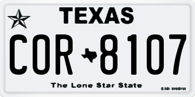 TX license plate COR8107