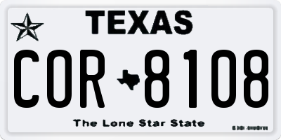 TX license plate COR8108