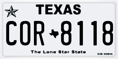TX license plate COR8118
