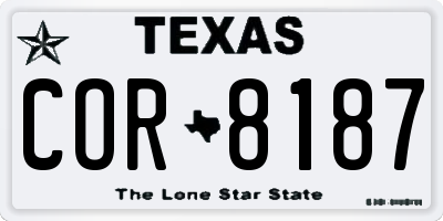 TX license plate COR8187