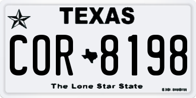 TX license plate COR8198