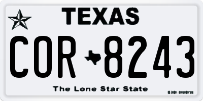 TX license plate COR8243