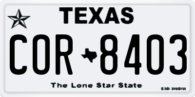 TX license plate COR8403