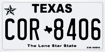 TX license plate COR8406