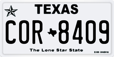 TX license plate COR8409