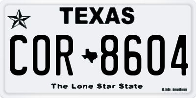 TX license plate COR8604