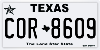 TX license plate COR8609