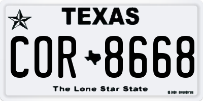 TX license plate COR8668