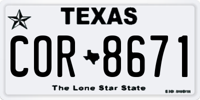 TX license plate COR8671