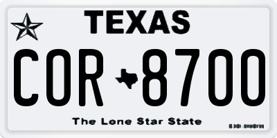 TX license plate COR8700