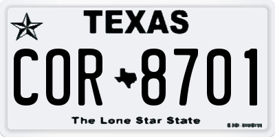 TX license plate COR8701
