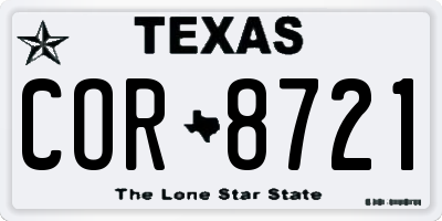 TX license plate COR8721