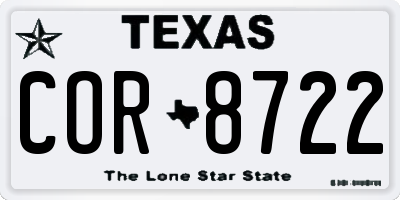 TX license plate COR8722