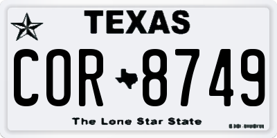 TX license plate COR8749