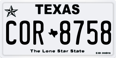 TX license plate COR8758