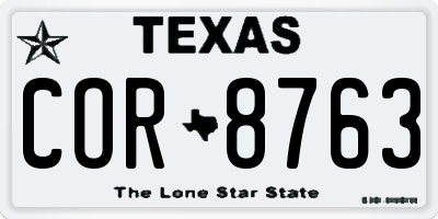 TX license plate COR8763
