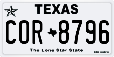 TX license plate COR8796