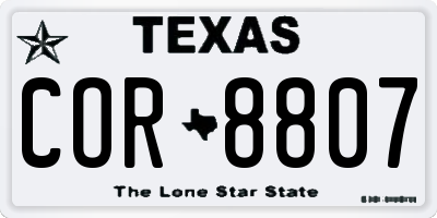 TX license plate COR8807