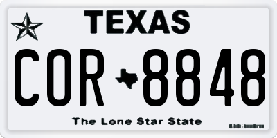 TX license plate COR8848