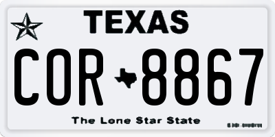 TX license plate COR8867