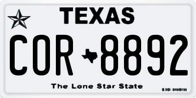 TX license plate COR8892