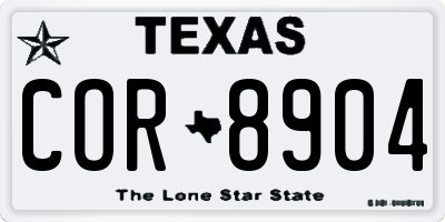 TX license plate COR8904